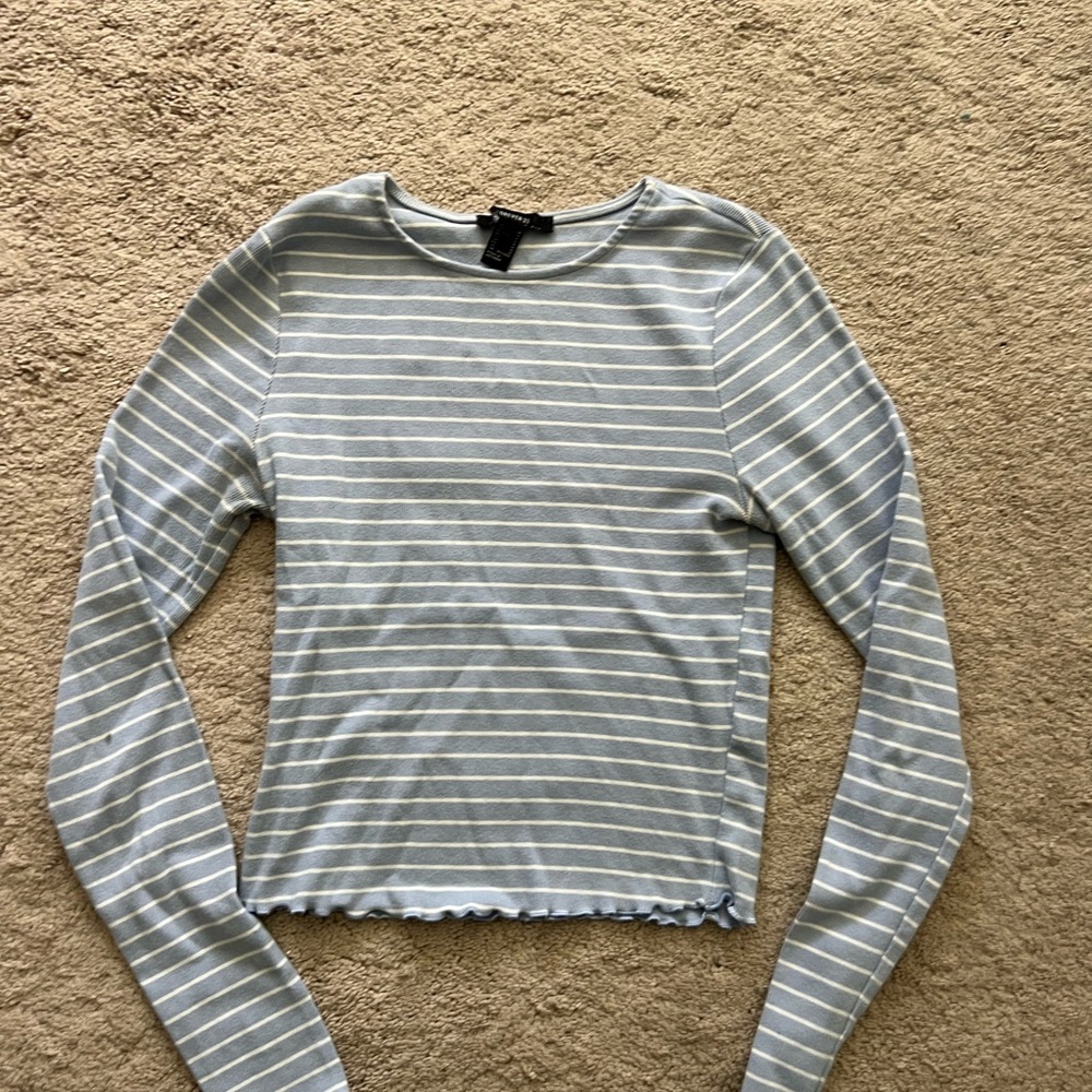 Forever 21 Light Blue and White Striped Long Sleeve Top